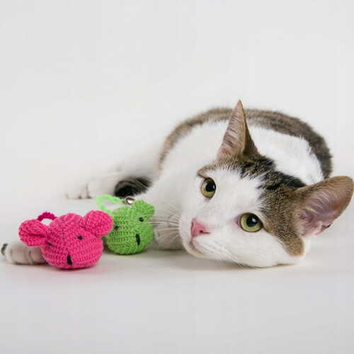 Product photo Cat Toy 2 Yarn Mice Pink+Green 3