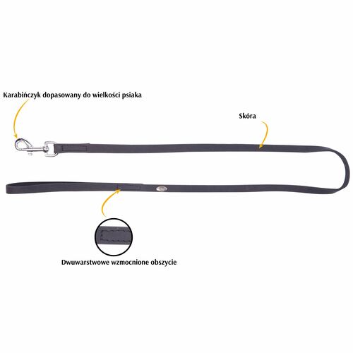 Product photo SOFT BLACK Leather Leash With Handle, Sewn 2