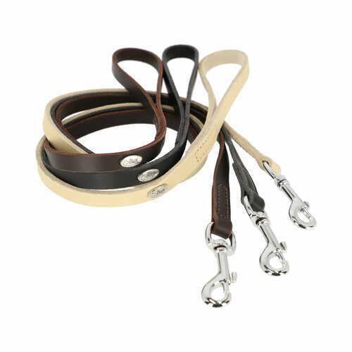 Product photo SOFT BLACK Leather Leash With Handle, Sewn 5