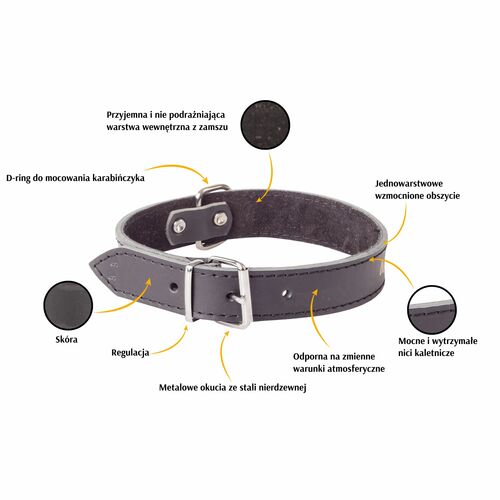 Product photo Classic Leather Collar, Padded With Suede 2
