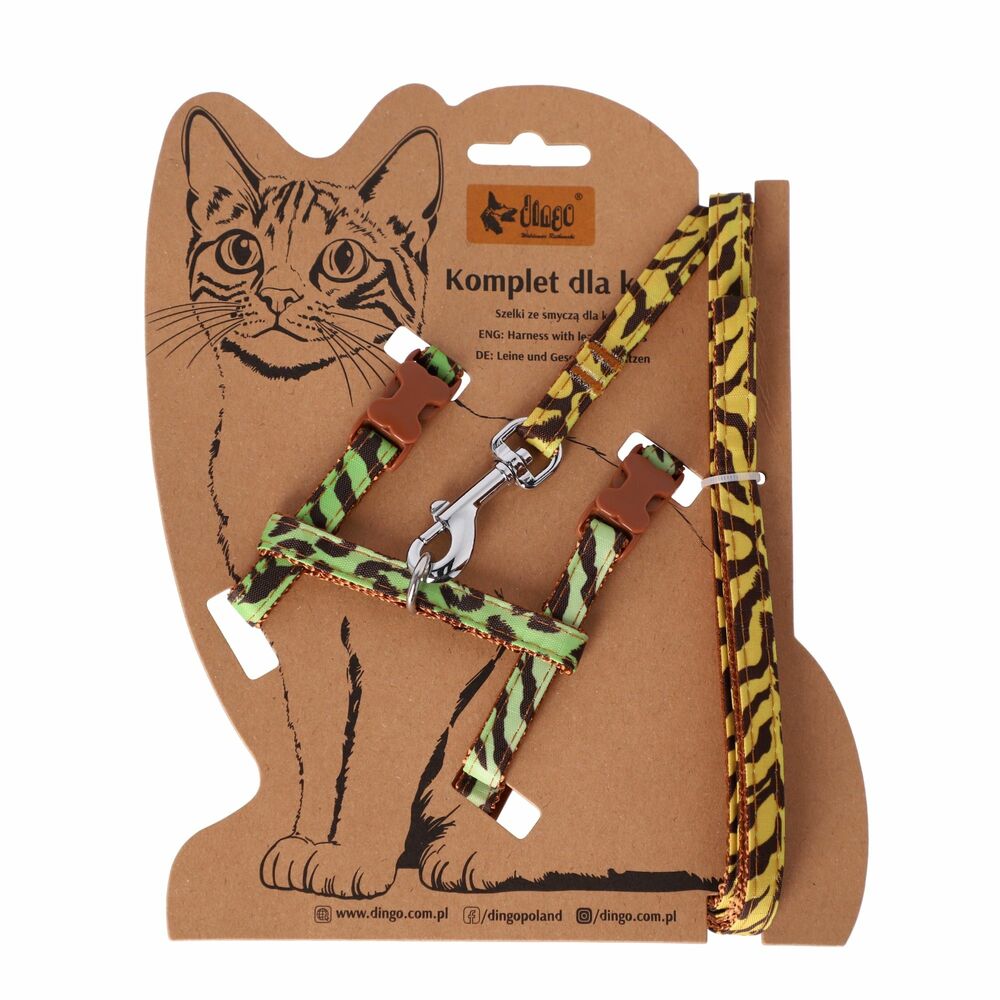 Product photo CAT SET LEASH + HARNESS "LEOPARD"