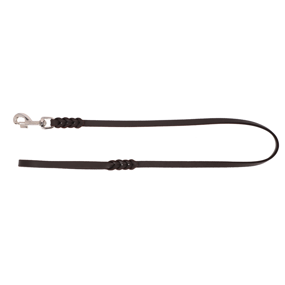 Product photo FAT leather braided leash, chrome snap hook