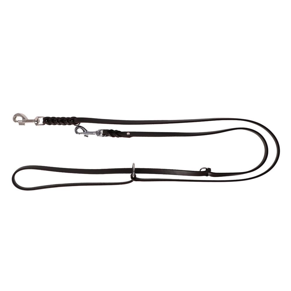 Product photo FAT leather extendable leash, chrome snap hook