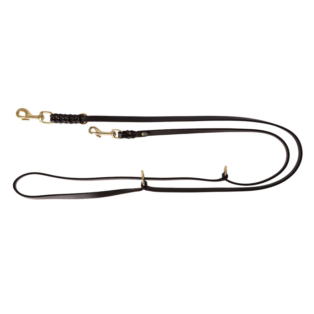 Product photo FAT leather extendable leash, brass snap hook