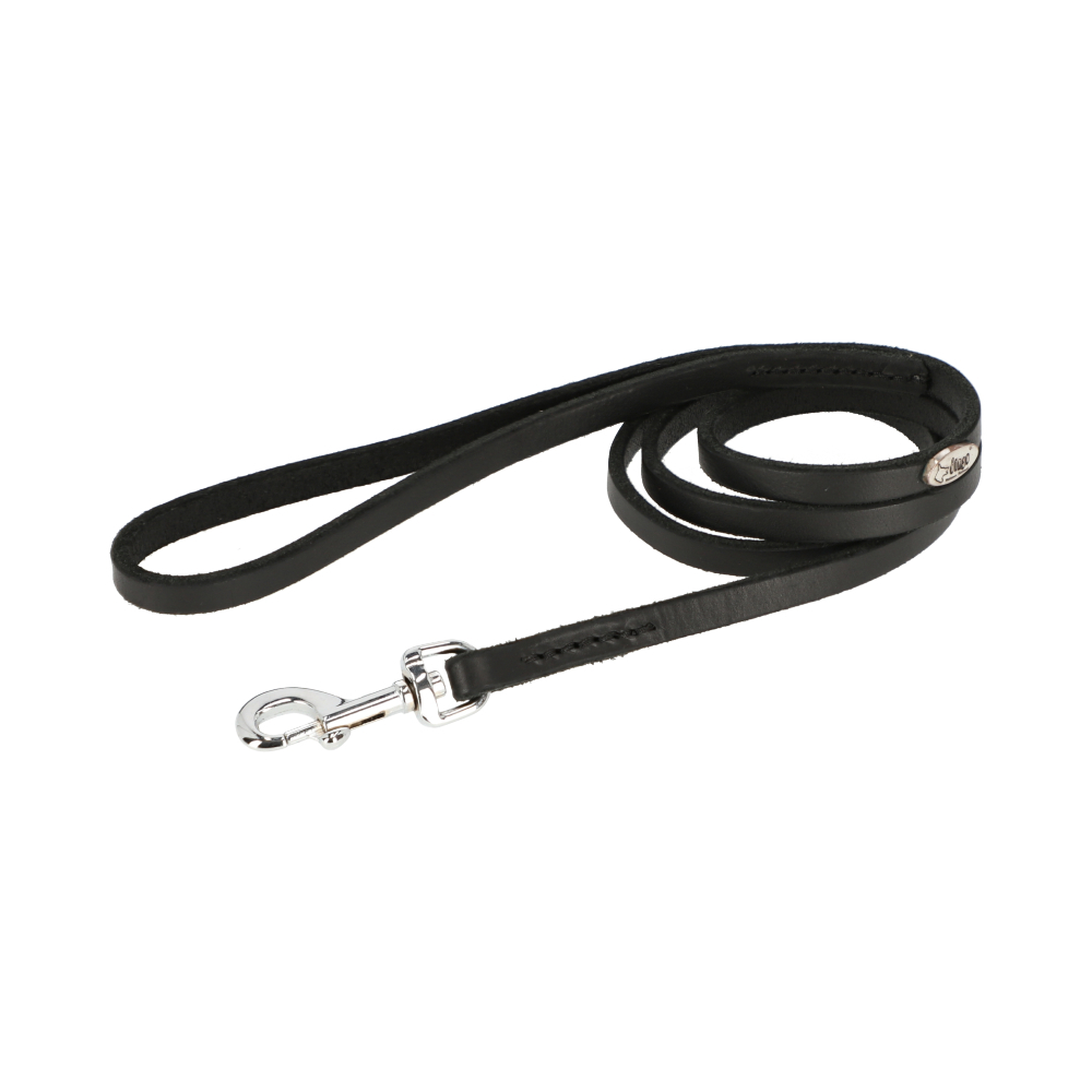 Product photo SOFT BLACK Leather Leash With Handle, Sewn