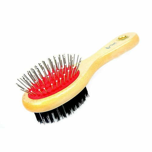 Product photo Wooden Brush Oval 2-Side Pvc + Soft Slicker