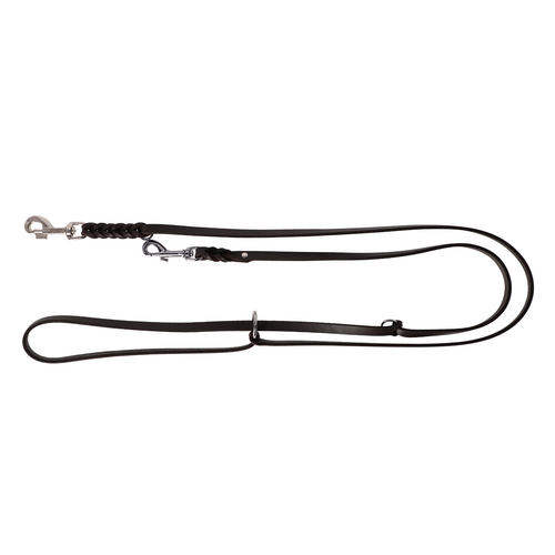 Product photo FAT leather extendable leash, chrome snap hook