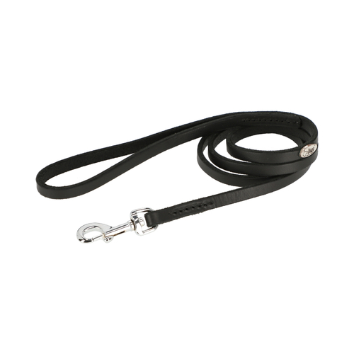 Product photo SOFT BLACK Leather Leash With Handle, Sewn