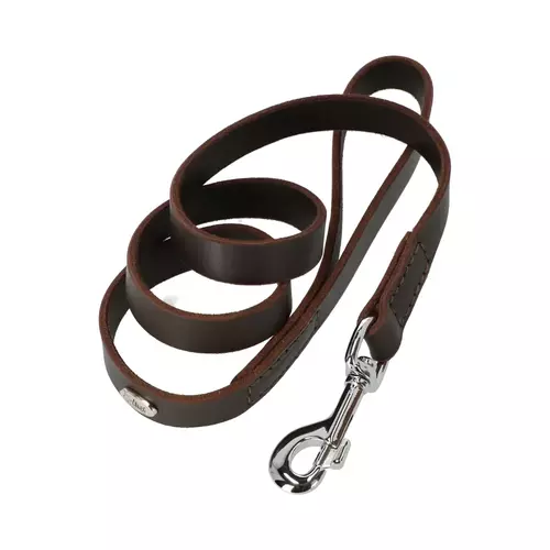 Product photo SOFT BROWN Leather Leash With Handle, Sewn